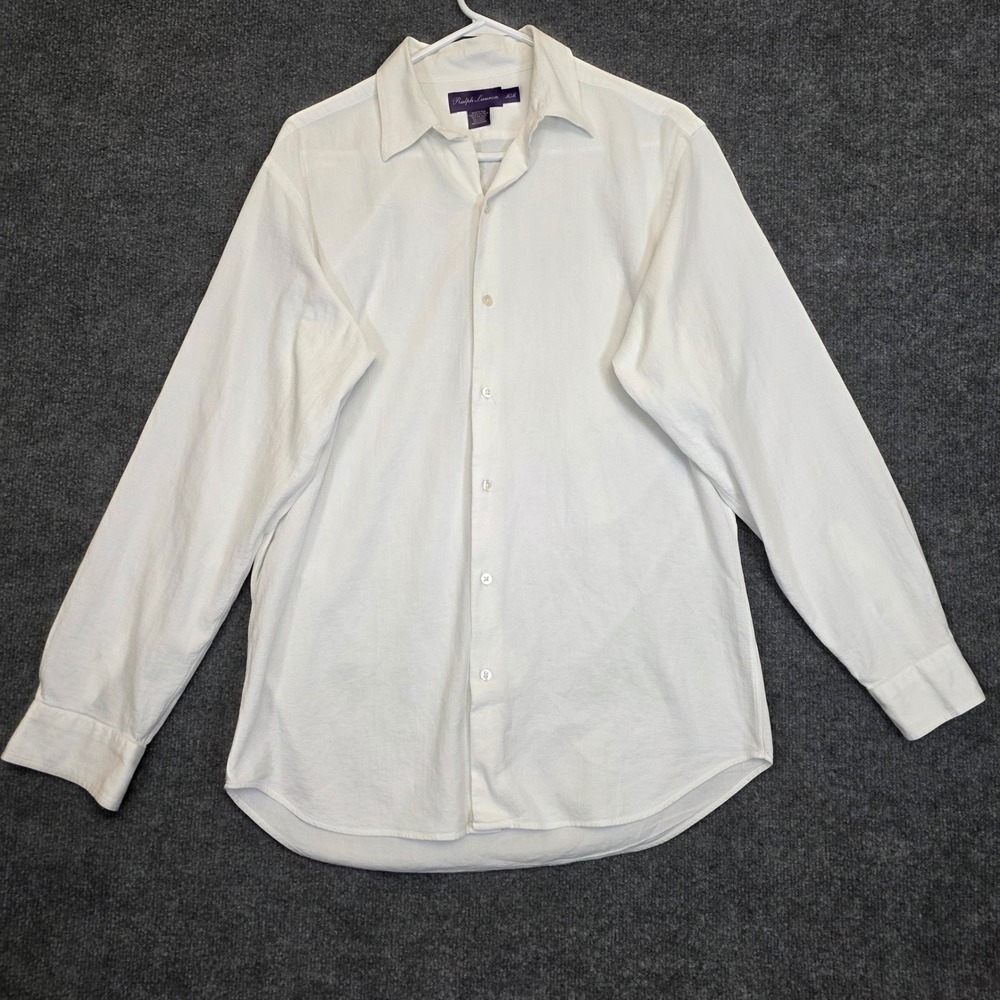 Ralph Lauren Purple Label Button Down Mens M White Cotton Made in Italy Luxury